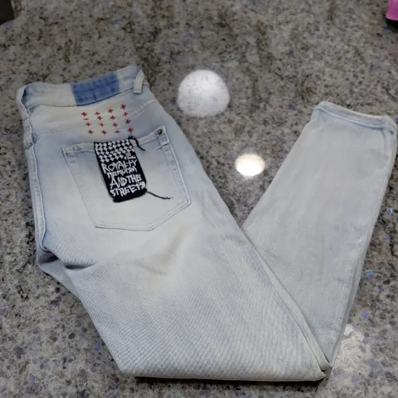 Ksubi Sz.28 Waist,Unisex, Light Blue Relaxed Jeans with Graphic Details....